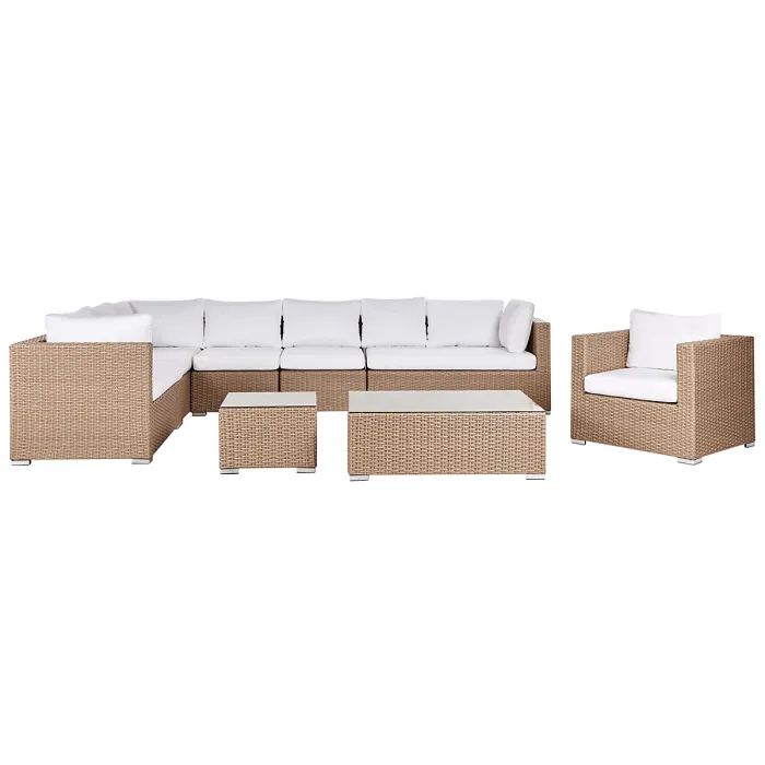 Garden Lounge Set with Table 8 Seater XXL Right Hand Modular PE Rattan Sand Beige