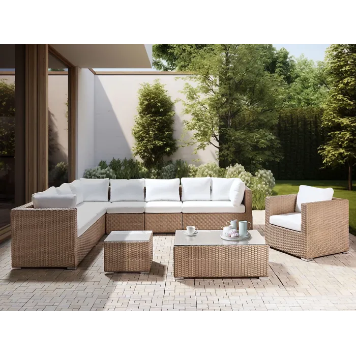 Garden Lounge Set with Table 8 Seater XXL Right Hand Modular PE Rattan Sand Beige