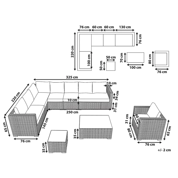 Garden Lounge Set with Table 8 Seater XXL Right Hand Modular PE Rattan Sand Beige