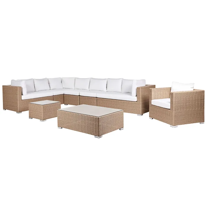 Garden Lounge Set with Table 8 Seater XXL Right Hand Modular PE Rattan Sand Beige