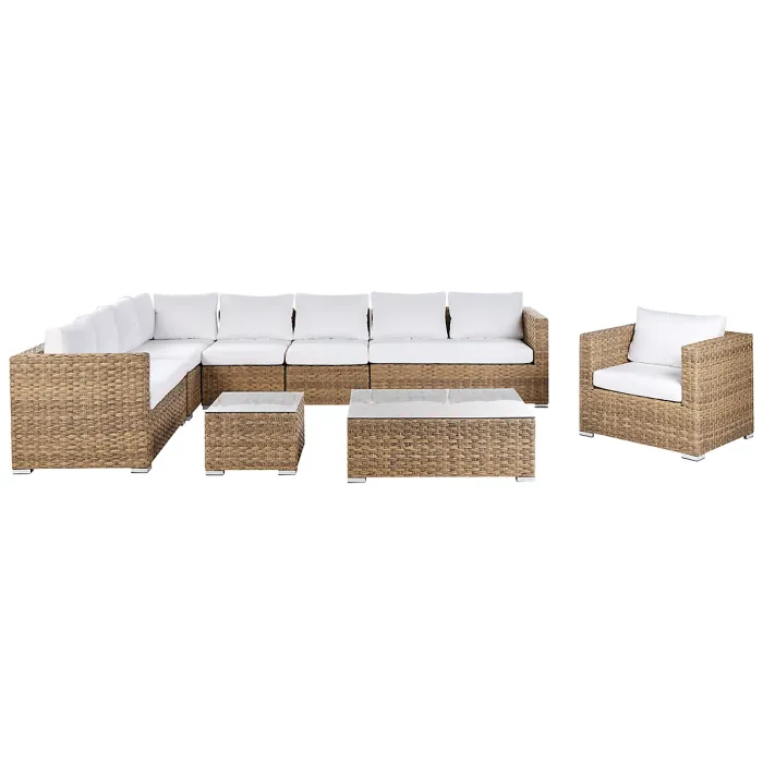 Garden Lounge Set with Table 8 Seater XXL Right Hand Modular PE Rattan Light Brown