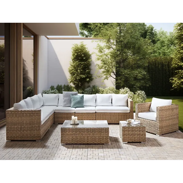 Garden Lounge Set with Table 8 Seater XXL Right Hand Modular PE Rattan Light Brown