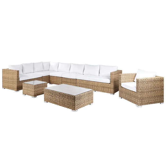 Garden Lounge Set with Table 8 Seater XXL Right Hand Modular PE Rattan Light Brown