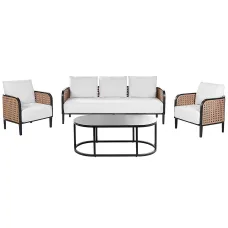 Garden Lounge Set with Table 5 Seater MONTEFALCO Metal White