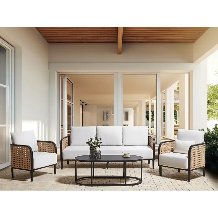 Garden Lounge Set with Table 5 Seater MONTEFALCO Metal White