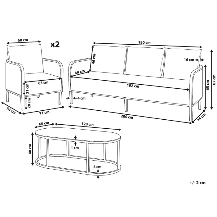Garden Lounge Set with Table 5 Seater MONTEFALCO Metal White