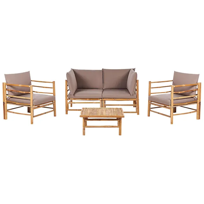 Garden Lounge Set with Table 4 Seater CERRETO Bamboo Wood Taupe