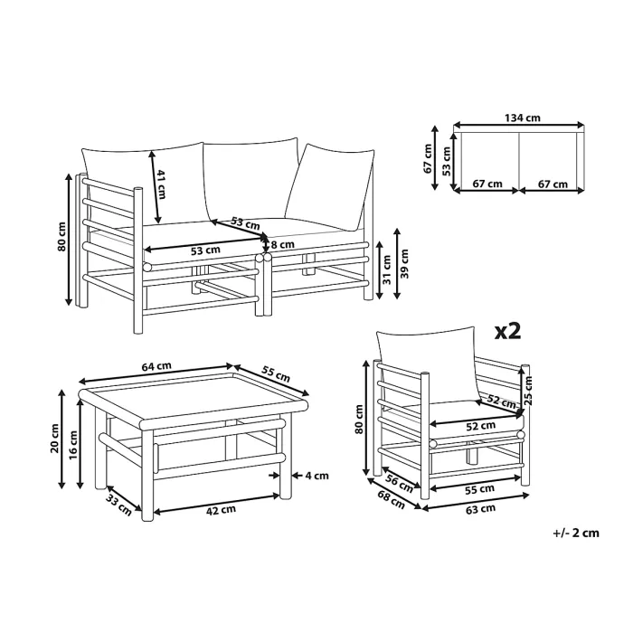 Garden Lounge Set with Table 4 Seater CERRETO Bamboo Wood Taupe