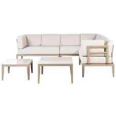 Garden Corner Sofa with Table 6 Seater RIMA III Left Hand Modular Metal Light Beige