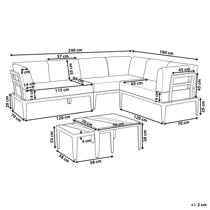 Garden Corner Sofa with Table 6 Seater RIMA III Left Hand Modular Metal Light Beige