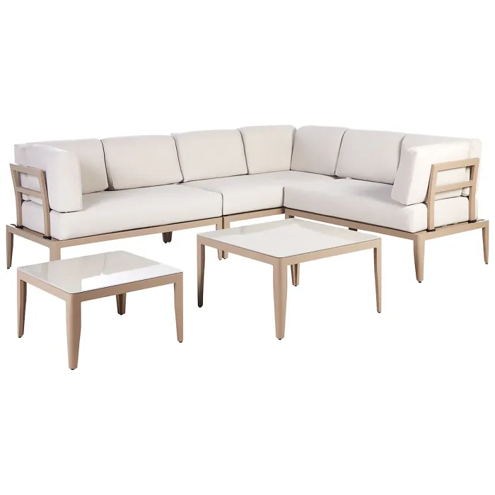 Garden Corner Sofa with Table 6 Seater RIMA III Left Hand Modular Metal Light Beige