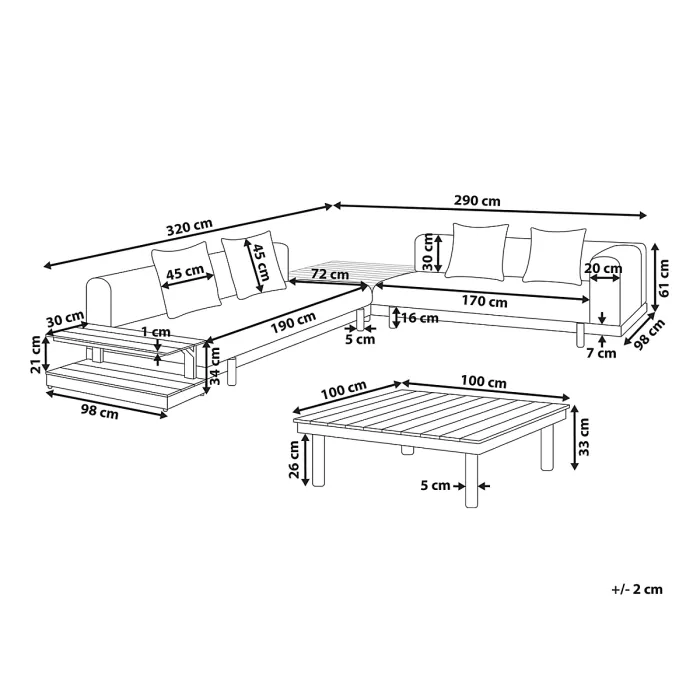 Garden Corner Sofa with Table 5 Seater MISSANELLO Grey