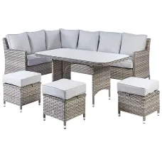 Garden Lounge Set with Table and Ottoman 9 Seater LACONA Right Hand PE Rattan Light Grey