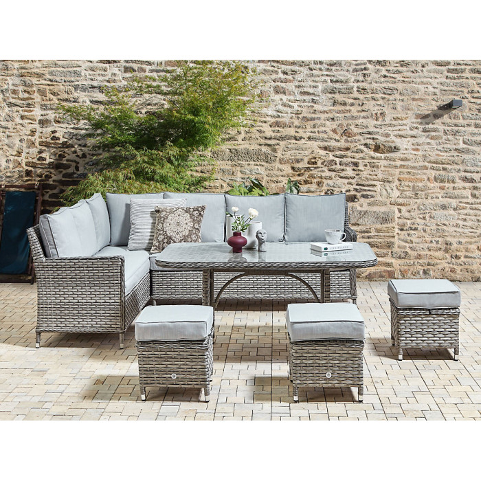 Garden Lounge Set with Table and Ottoman 9 Seater LACONA Right Hand PE Rattan Light Grey