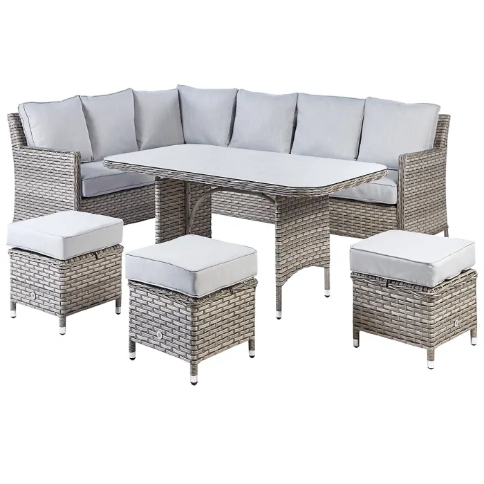 Garden Lounge Set with Table and Ottoman 9 Seater LACONA Right Hand PE Rattan Light Grey