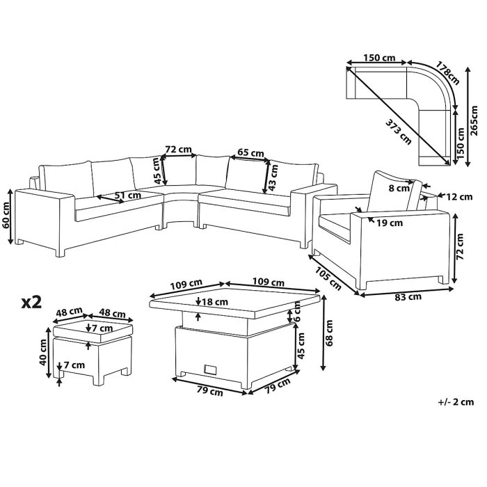Garden Lounge Set with Table and Ottoman 9 Seater TEGLIO Modular PE Rattan Grey