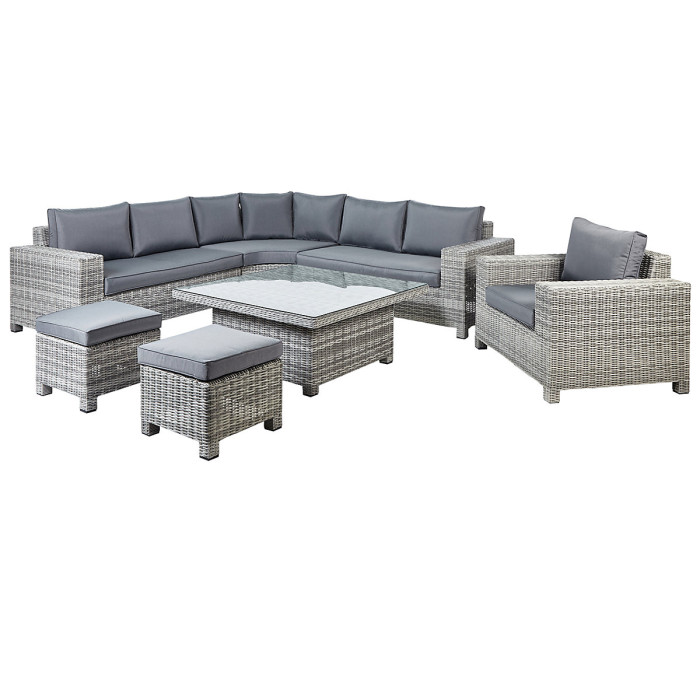 Garden Lounge Set with Table and Ottoman 9 Seater TEGLIO Modular PE Rattan Grey