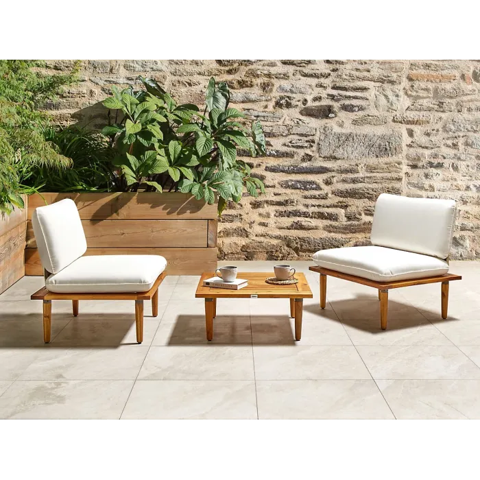 Garden Lounge Set with Table 2 Seater FRASCATI Modular Certified Acacia Wood Off-White