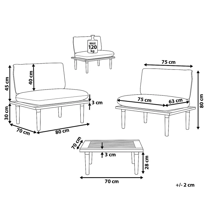 Garden Lounge Set with Table 2 Seater FRASCATI Modular Certified Acacia Wood Off-White