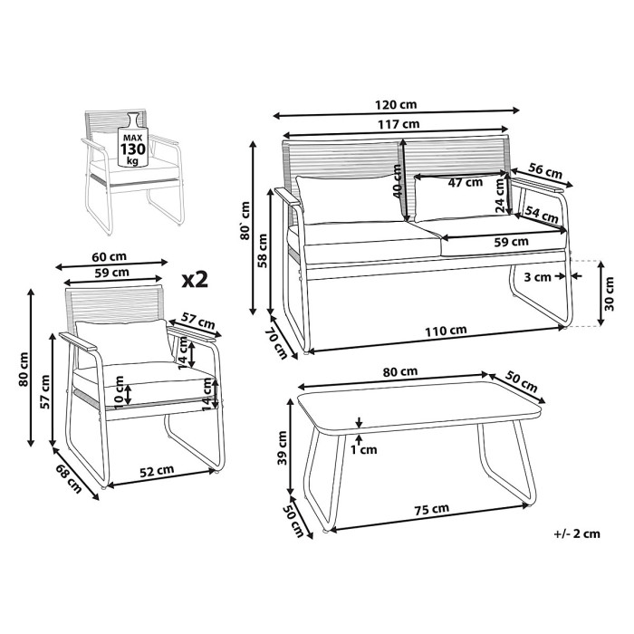 Garden Lounge Set with Table 4 Seater POMONTE Metal White