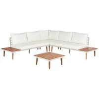 Garden Corner Sofa with Table 5 Seater CORATO Acacia Wood Off-White