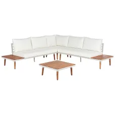 Garden Corner Sofa with Table 5 Seater CORATO Acacia Wood Off-White