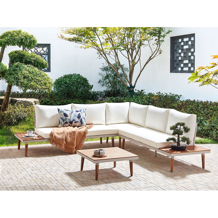 Garden Corner Sofa with Table 5 Seater CORATO Acacia Wood Off-White