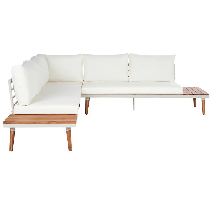 Garden Corner Sofa with Table 5 Seater CORATO Acacia Wood Off-White