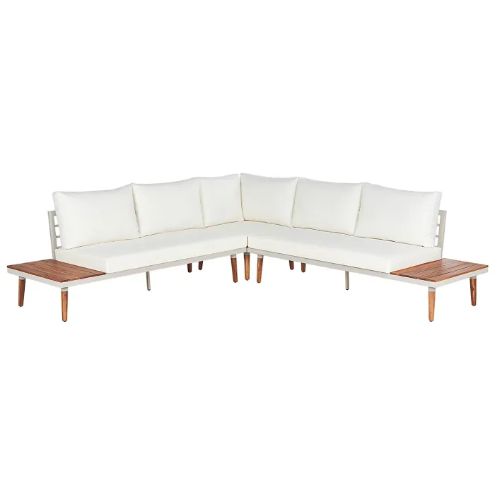 Garden Corner Sofa with Table 5 Seater CORATO Acacia Wood Off-White