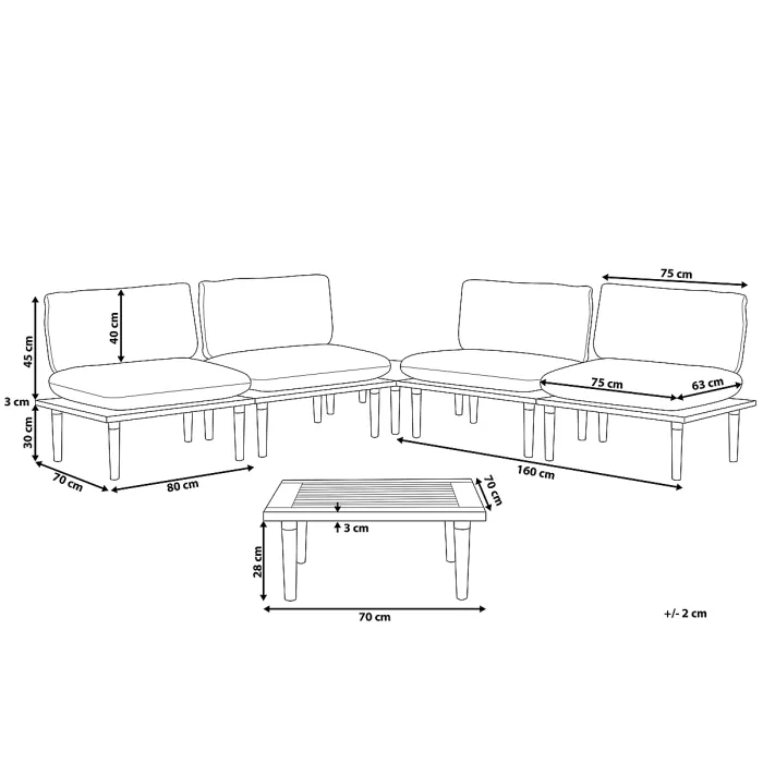 Garden Lounge Set with Table 4 Seater FRASCATI Modular Certified Acacia Wood Off-White