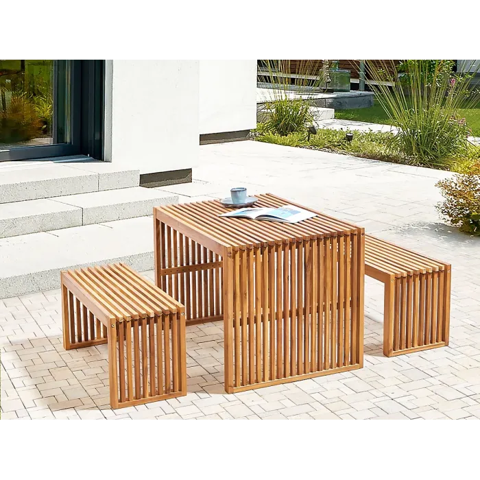 Garden Dining Set with Benches 6 Seater SULZANO Acacia Wood Brown