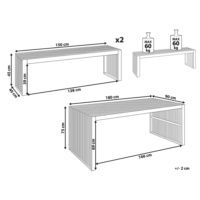 Garden Dining Set with Benches 6 Seater SULZANO Acacia Wood Brown