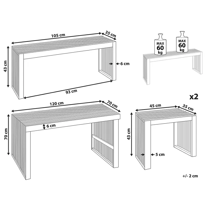Garden Dining Set with Benches and Stools 4 Seater BELLANO Acacia Wood Brown