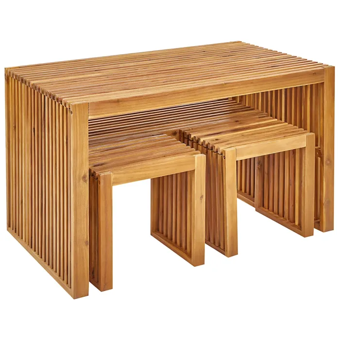 Garden Dining Set with Benches and Stools 4 Seater BELLANO Acacia Wood Brown