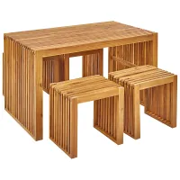 Garden Dining Set with Stools 4 Seater BELLANO Acacia Wood Brown
