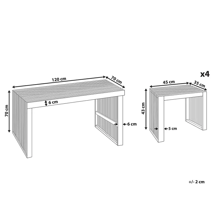 Garden Dining Set with Stools 4 Seater BELLANO Acacia Wood Brown