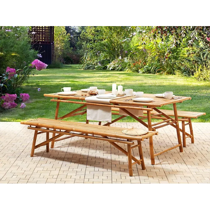 Garden Dining Set 4 Seater TINDARI Bamboo Wood Light Brown