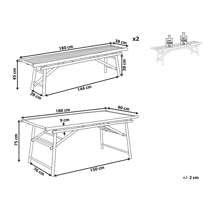 Garden Dining Set 4 Seater TINDARI Bamboo Wood Light Brown