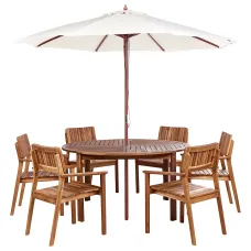 Garden Dining Set 6 Seater AGELLO with Parasol (12 Options) Acacia Wood Brown