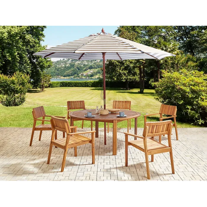 Garden Dining Set 6 Seater AGELLO with Parasol (12 Options) Acacia Wood Brown