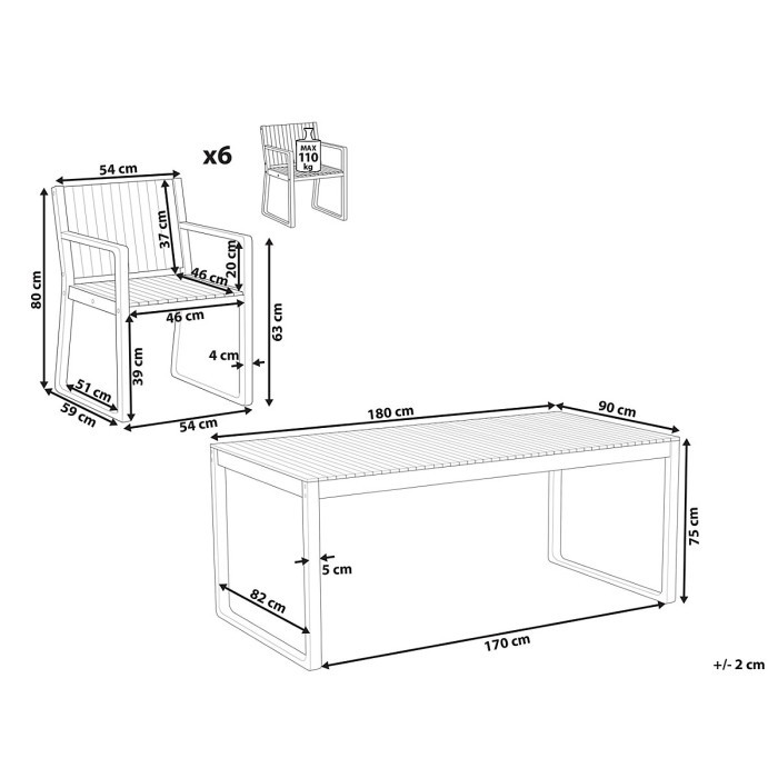 Garden Dining Set 6 Seater SASSARI II Certified Acacia Wood Light Brown