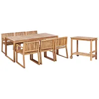 Garden Dining Set with Trolley 6 Seater SASSARI II Certified Acacia Wood Light Brown