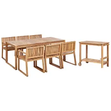 Garden Dining Set with Trolley 6 Seater SASSARI II Certified Acacia Wood Light Brown
