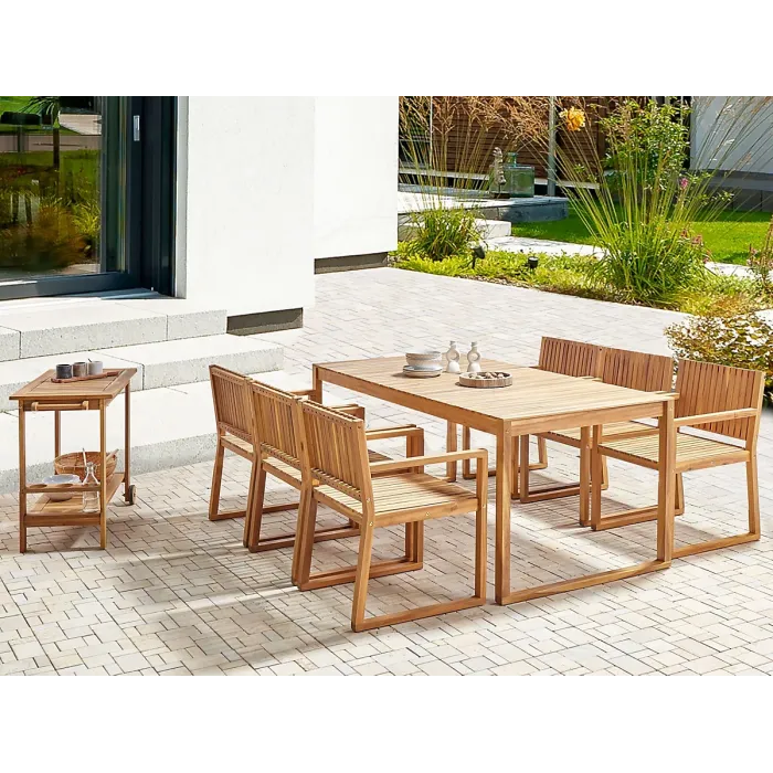 Garden Dining Set with Trolley 6 Seater SASSARI II Certified Acacia Wood Light Brown
