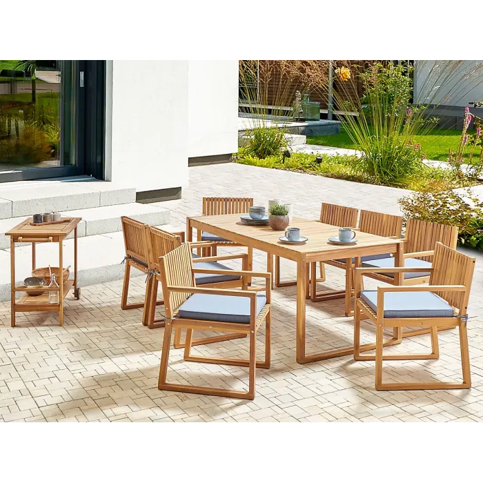 Garden Dining Set 8 Seater SASSARI II with Cushions Certified Acacia Wood Blue