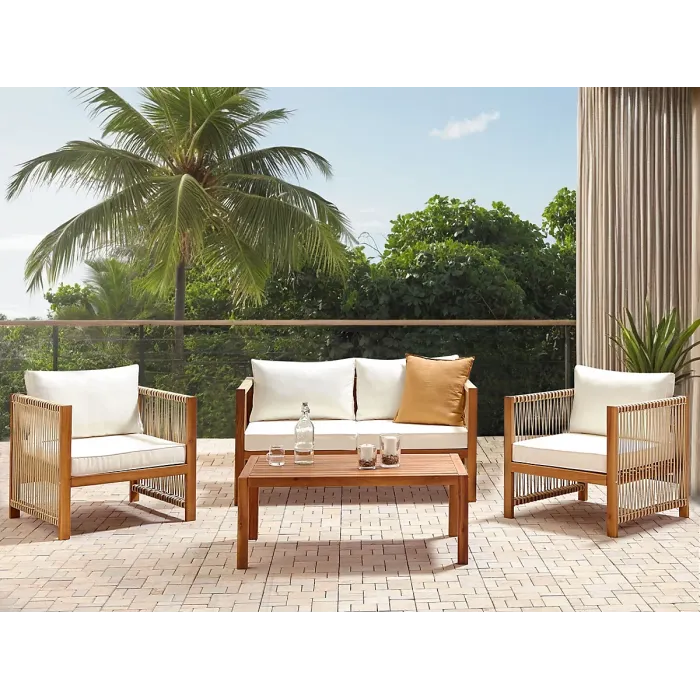 Garden Lounge Set with Table 4 Seater ANTRIA Acacia Wood Beige