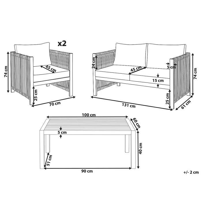 Garden Lounge Set with Table 4 Seater ANTRIA Acacia Wood Beige