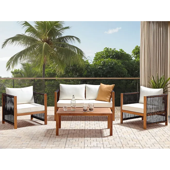 Garden Lounge Set with Table 4 Seater ANTRIA Acacia Wood Black