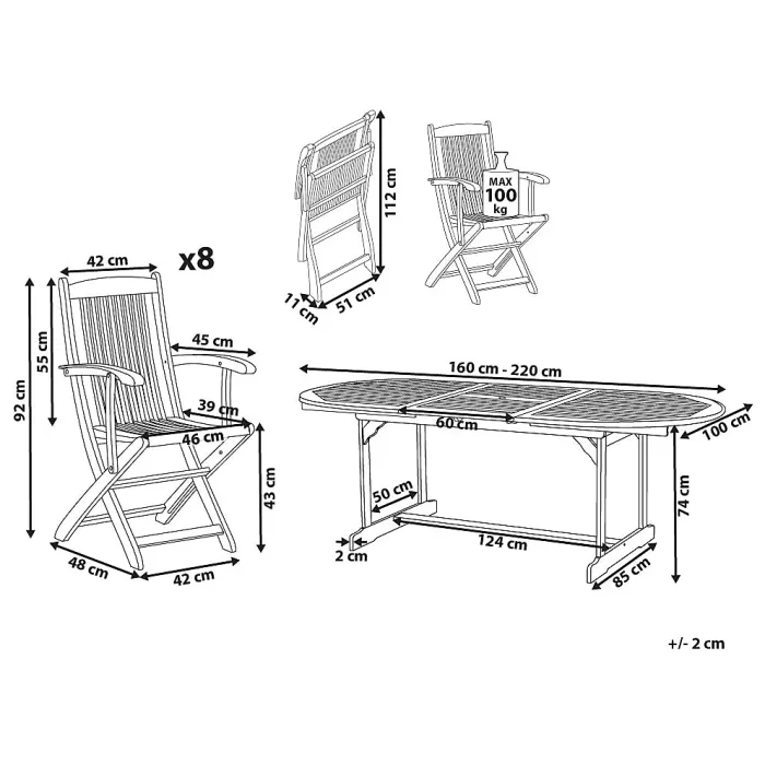 Garden Dining Set 8 Seater MAUI II Acacia Wood Light Brown