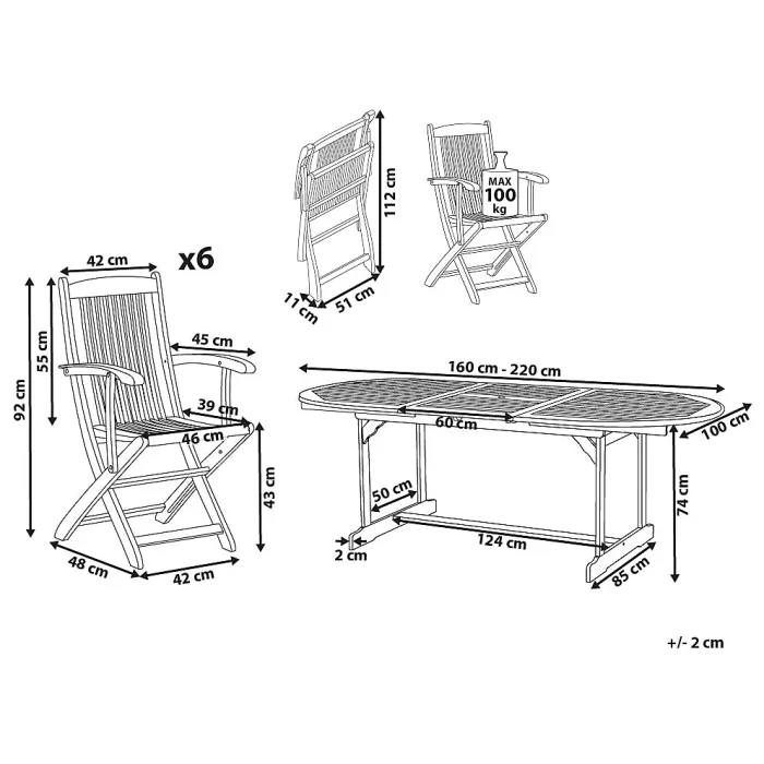 Garden Dining Set 6 Seater MAUI II Acacia Wood Light Brown